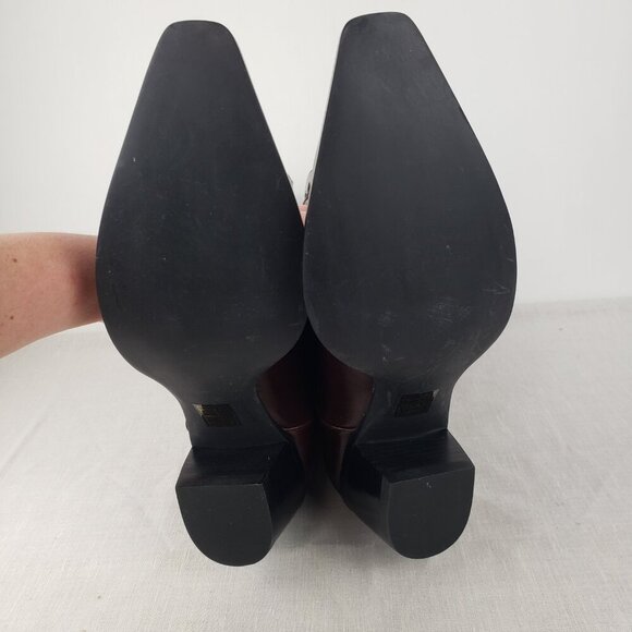 Jeffrey Campbell Dagget Burgundy Leather Cowboy Western Stitch Boots Size 11 - Picture 5 of 11